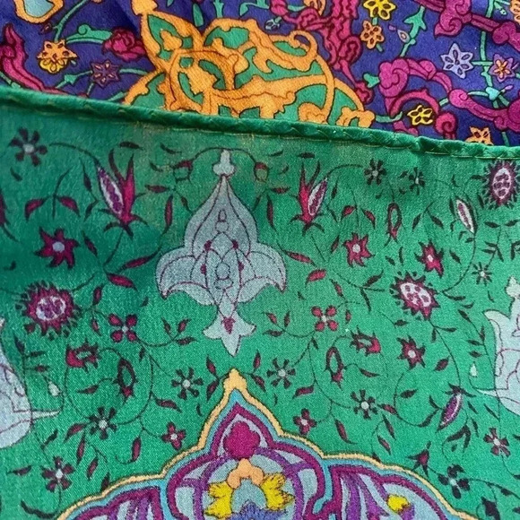 Women’s Silk Square Bohemian Colorful Scarf Boho Green Purple Blue Pink Yellow - Picture 10 of 10